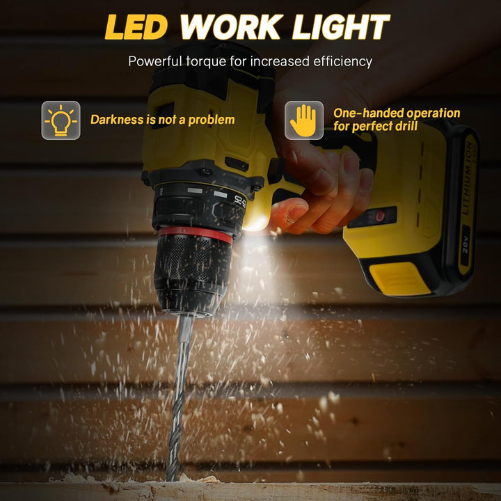 Akku-Bohrschrauber für DEWALT 20V Akkus,25+1Drehmoment Einstellung, Max. Drehmoment 60N-m, LED-Licht