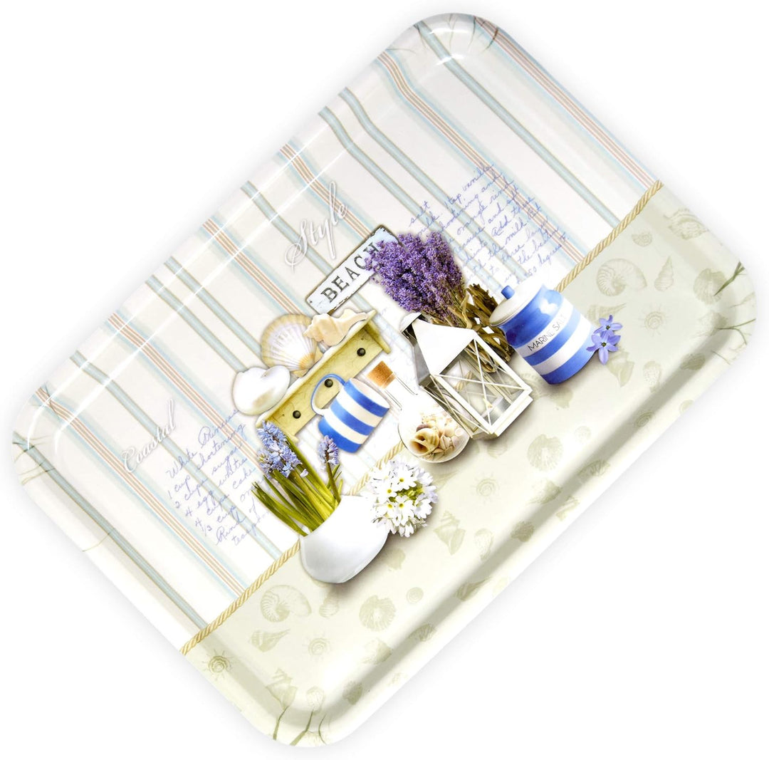 Lashuma Rechteckiges Kuchentablett 45x31 cm, Druck: Strandoase, Esstablett aus Italien, Desserttable