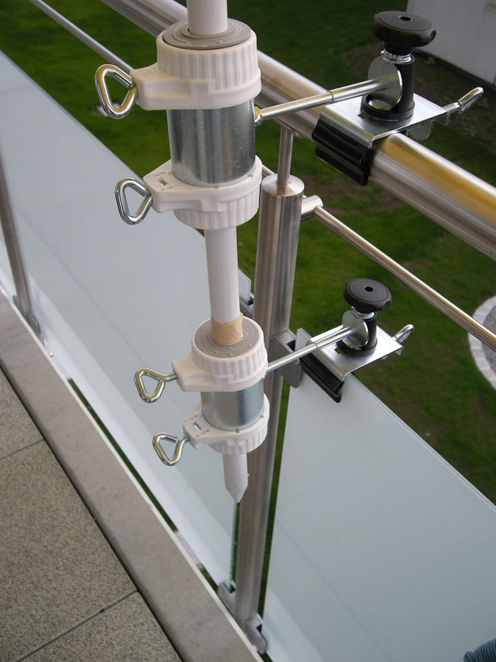 2 X - SONNENSCHIRMHALTER für BALKONGELÄNDER 25,5 mm bis 55 mm Ø für Aussen oder Innen Befestigung mi