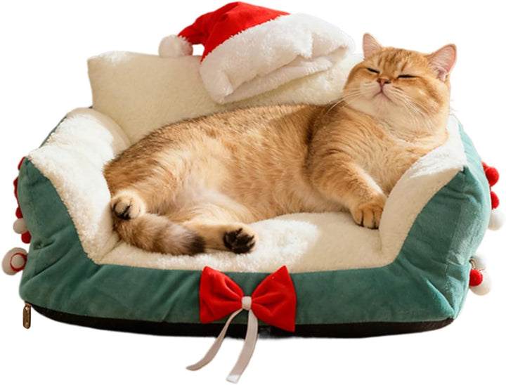 Katzen-Couchbett, Weihnachts-Lounge mit Weihnachtsmannmütze, stützendes Haustier-Sofa – für Küche, S