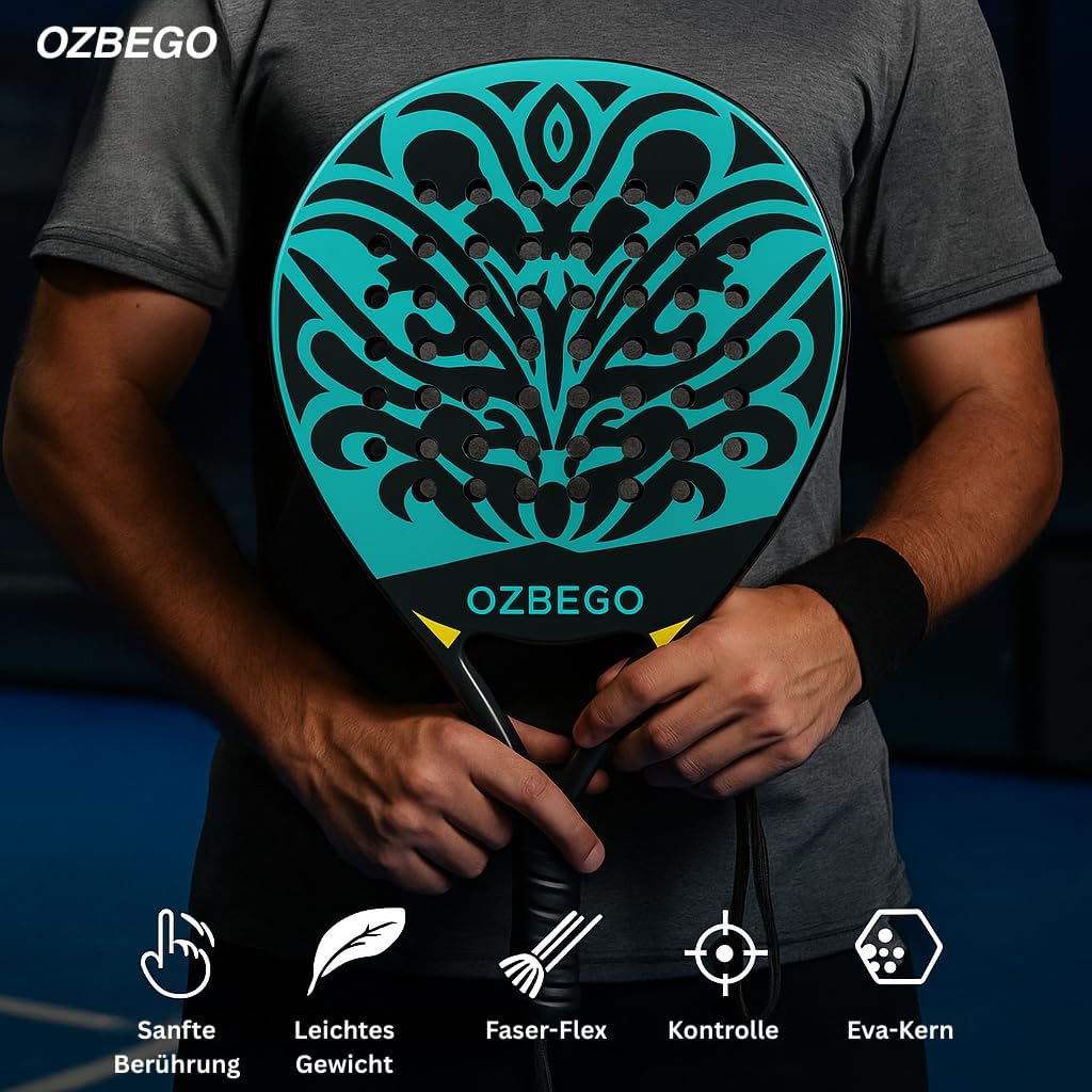 OZBEGO Padelschläger Set aus Vollcarbon inkl. Tasche, 2 Overgrips, Handgelenkband & Schutzfolie – Le