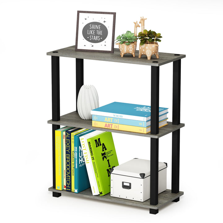 Furinno Compact Regalständer mit 3 Ablageflächen, holz, Französische Eiche Grau/Schwarz, 28.96 x 28.