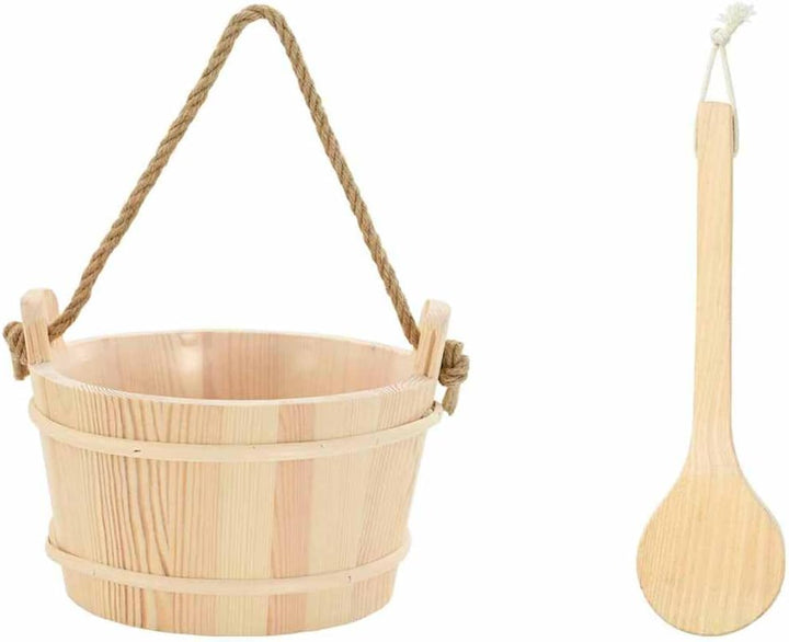 Sauna-Eimer 2 pcs Braun Massives Kiefernholz und Hanf,1.65kg,42023675