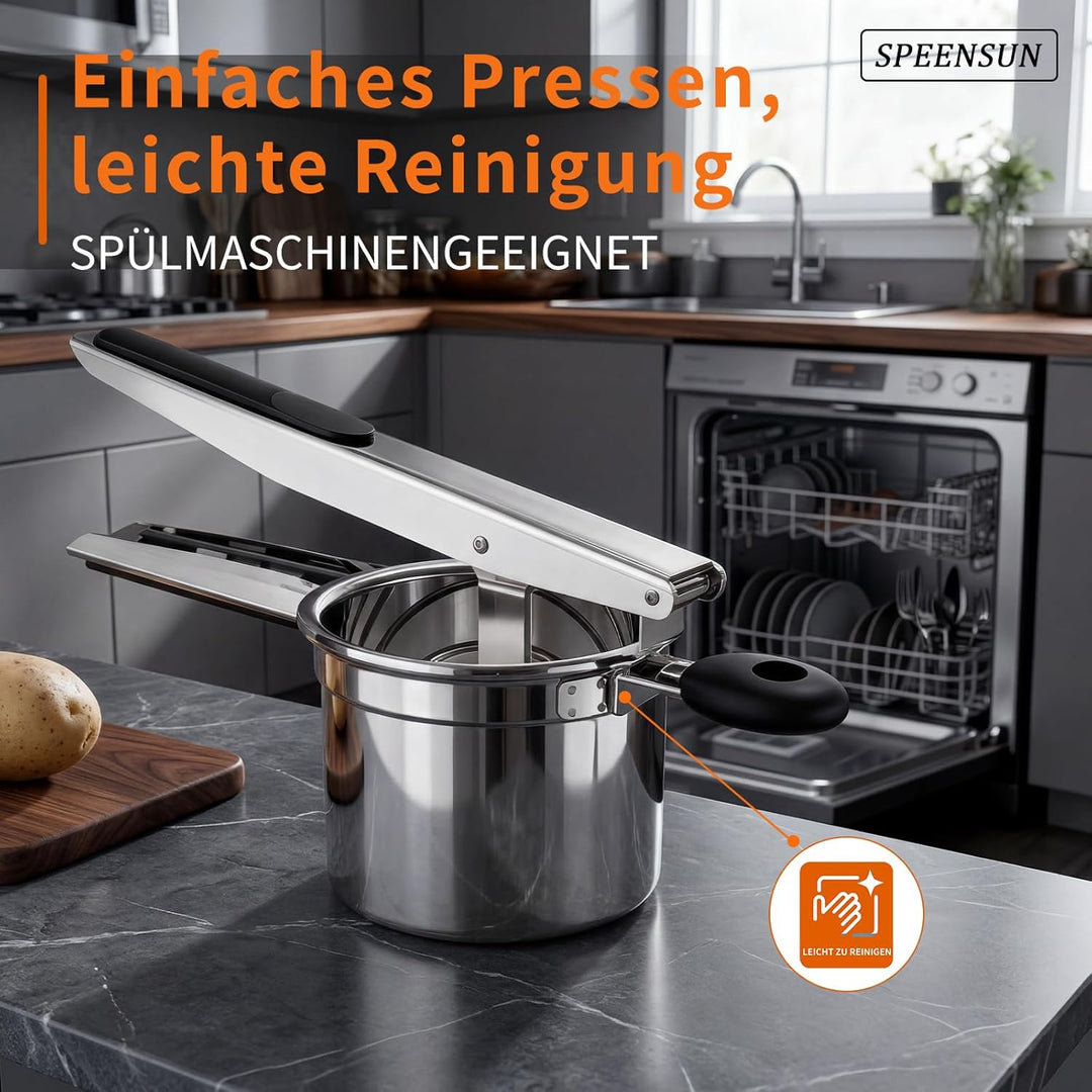 SPEENSUN Kartoffelpresse & Spätzlepresse aus Edelstahl (450ml) | 3 Lochscheiben & rutschfester Silik