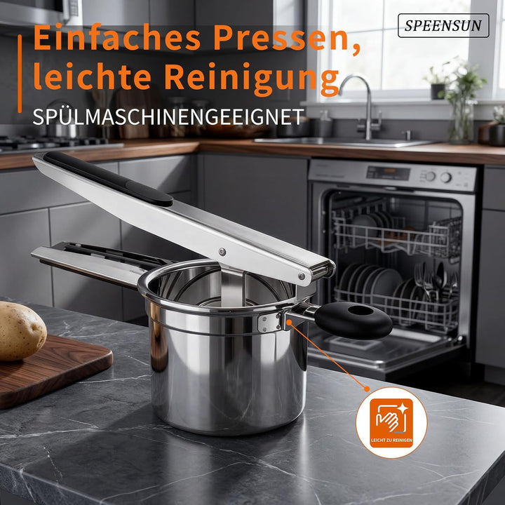 SPEENSUN Kartoffelpresse & Spätzlepresse aus Edelstahl (450ml) | 3 Lochscheiben & rutschfester Silik