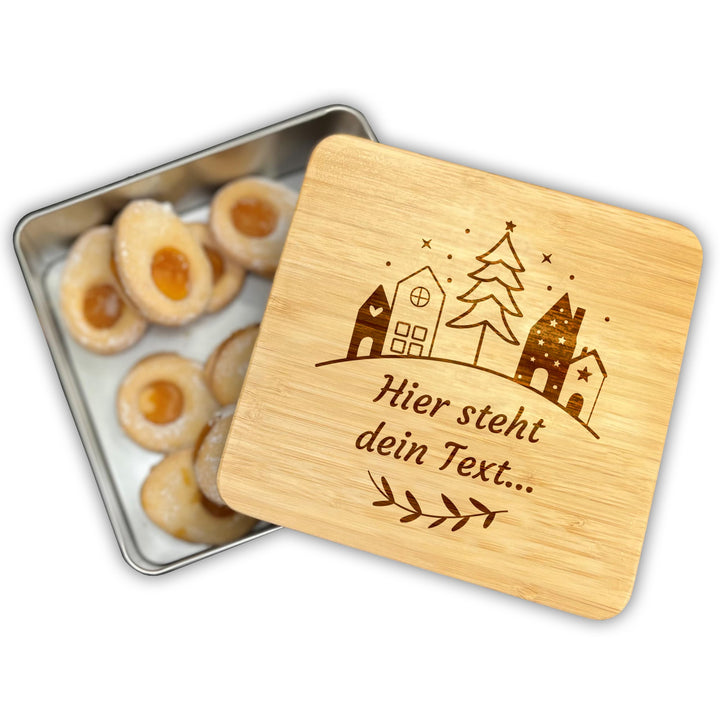 Personalisierte weihnachtliche Keksdose mit Wunschtext oder Name graviert, Plätzchendose Stollendose