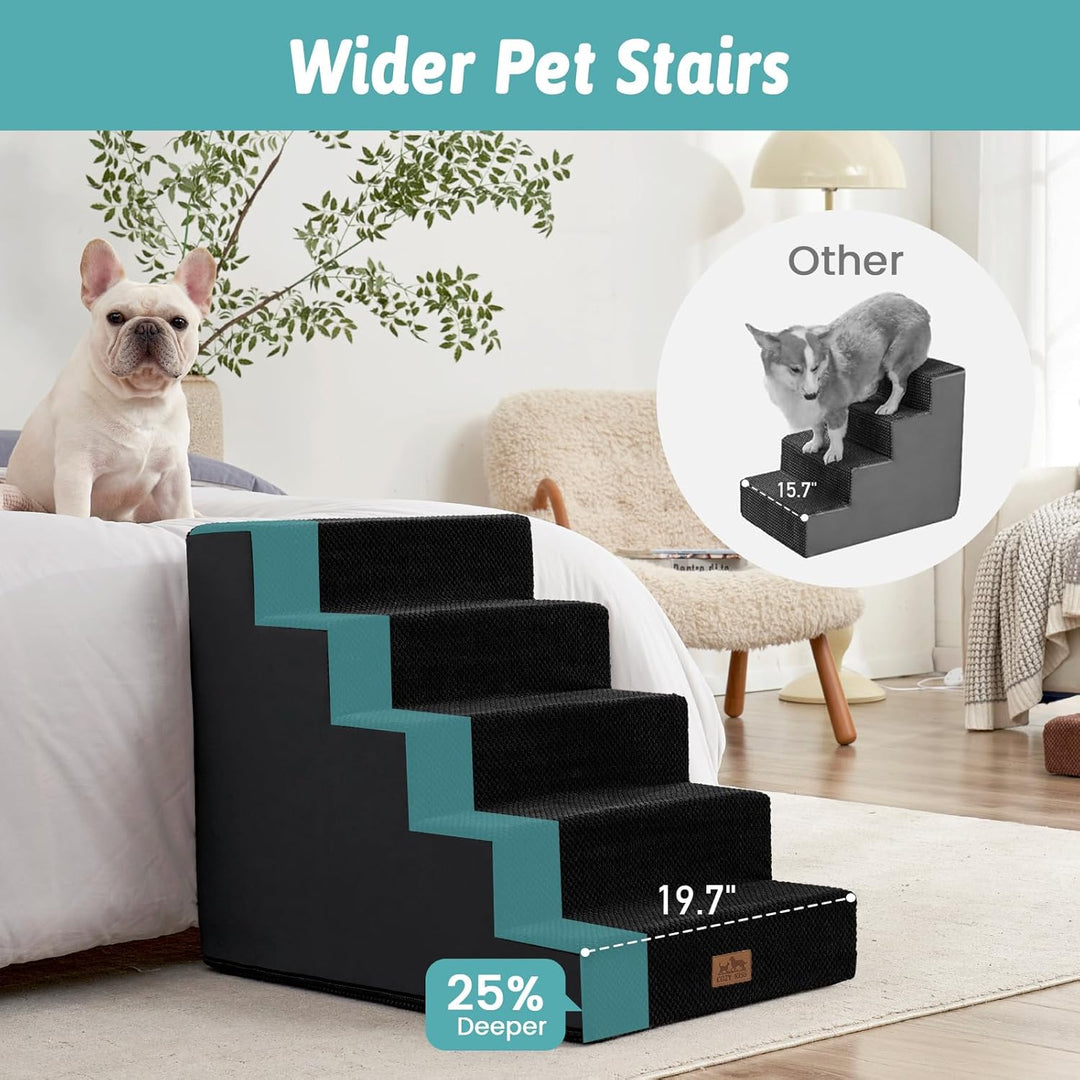 Hundetreppe für Kleine Hunde, 5 Stufen Breiter Haustiertreppe für Bett Couch Auto, 60cm Hoch Hochdic