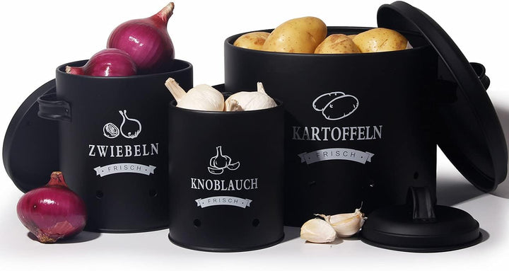 Theo&Cleo Kartoffel Vorratsdosen Set, Kartoffeltopf im Retro Design Zwiebeltopf, Grosser Vorratsbehä