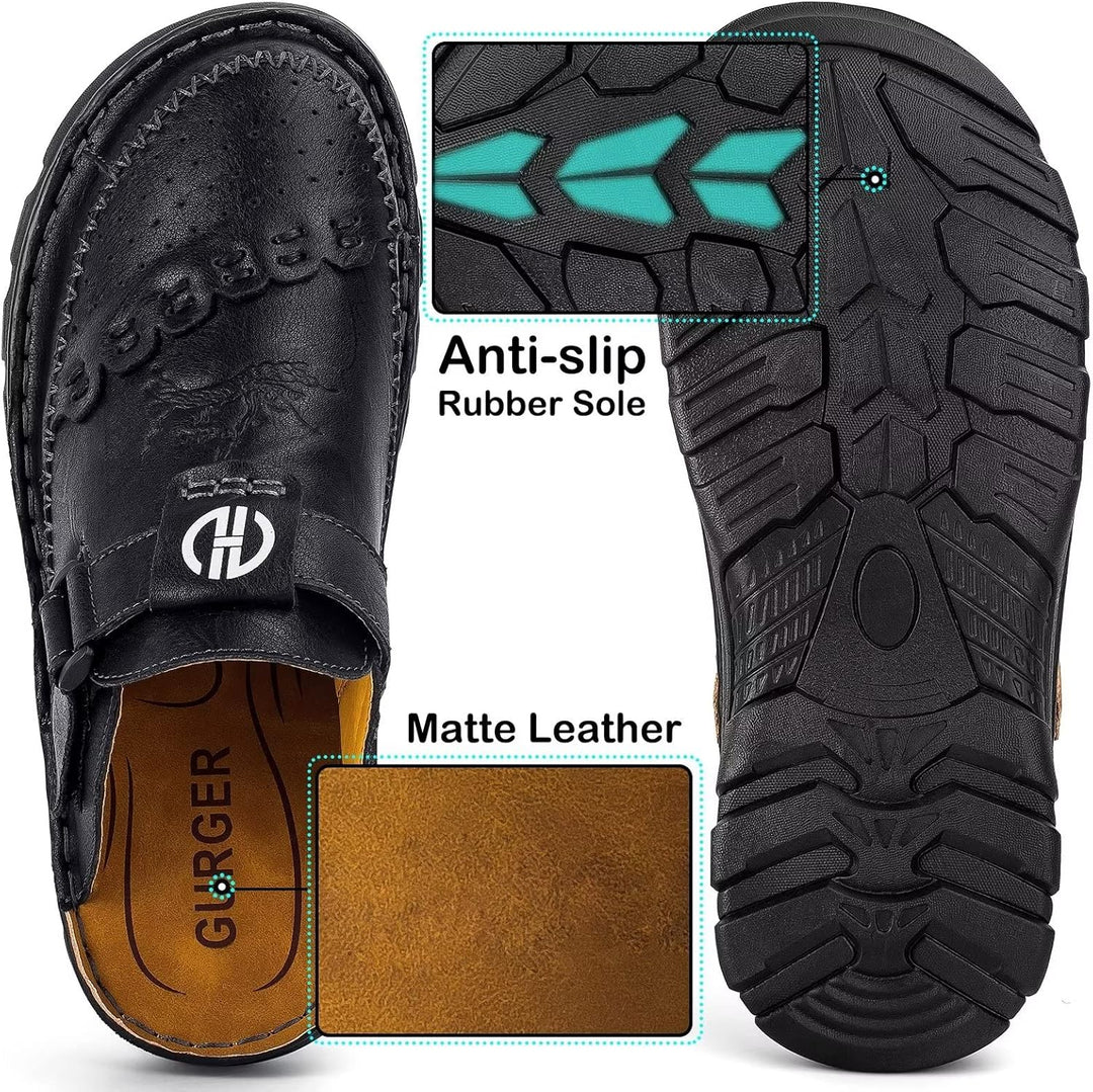 BUGUKI Sandalen Herren Leder Pantoletten Clogs, Weiche Dicke Sohle 40 EU Ta2 Schwarz, 40 EU Ta2 Schw