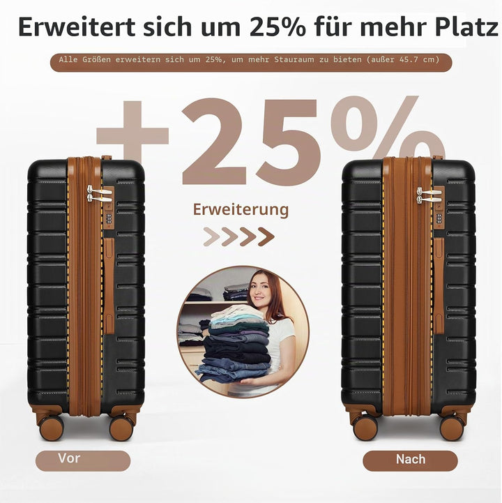 LARVENDER Koffersatz 6-teilig, erweiterbarer Hartschalenkoffer mit Drehradrollen und Schloss, leicht