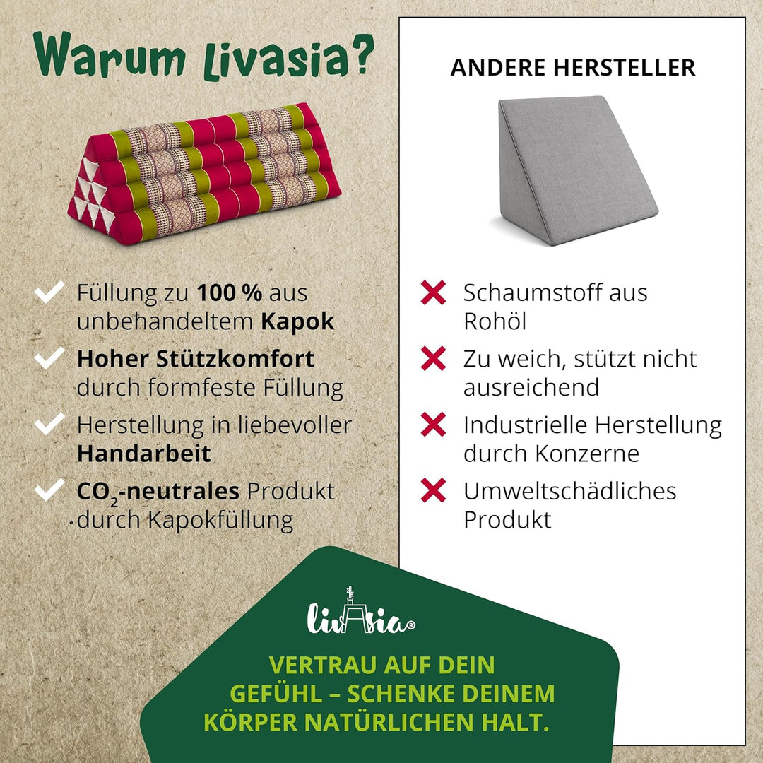 livasia Rückenstützkissen breit für Paare, Dreieckskissen für Garten und Balkon, Keilkissen mit Kapo