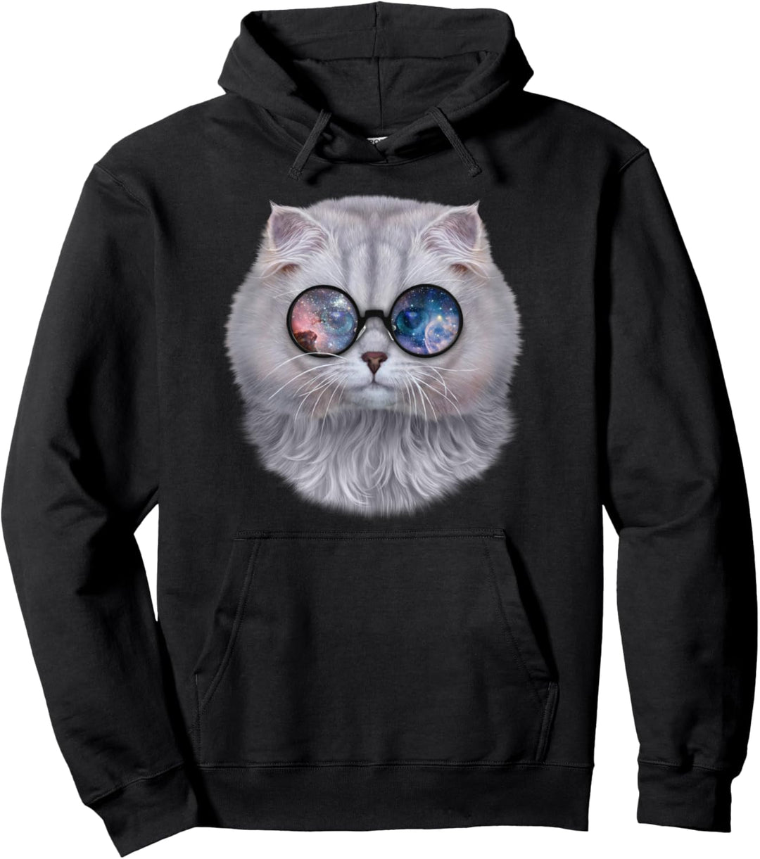 Weisse Katze, die Raumgalaxiensonnenbrille trägt Pullover Hoodie