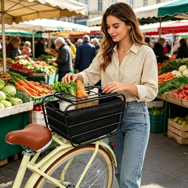 Fahrradkorb hinten aus Kohlenstoffstahl mit verschliessbarem Deckel
