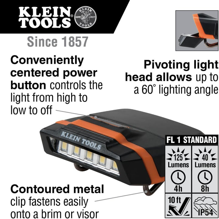 Klein Tools 56402 Cap Visor, LED Clip on Light, schwenkbarer Kopf, 2 x AAA Batterien inklusive