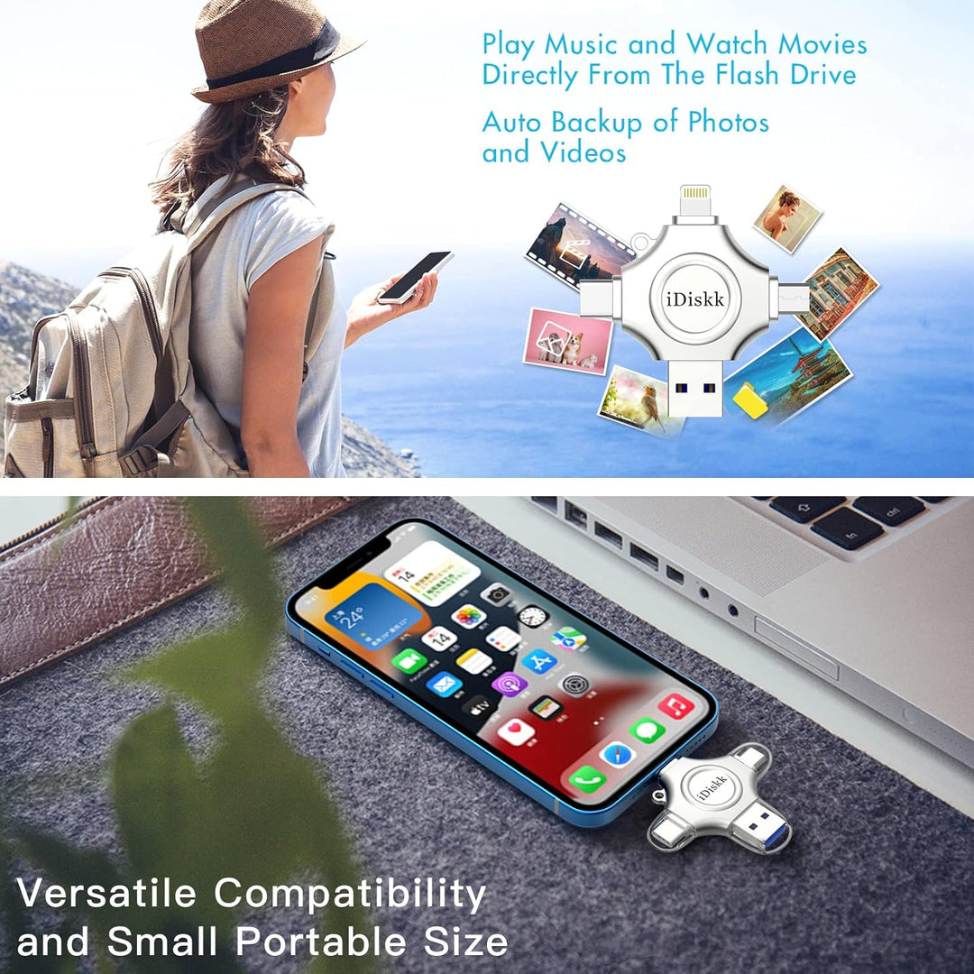 iDiskk 512 GB Foto-Stick für iPhone, 4-in-1 iPhone-Lightning-USB-Stick, Externe iPhone-Speicherstick