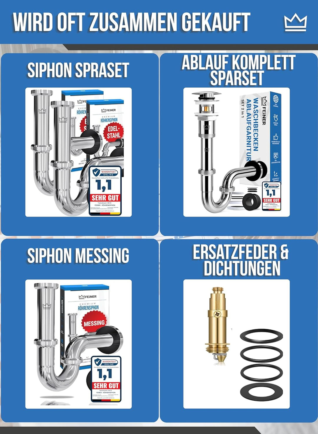 FEINER® 2-er Set, Waschbecken Ablaufgarnitur für Waschbecken &amp; Waschtisch Aller Art MIT Überlauf, St