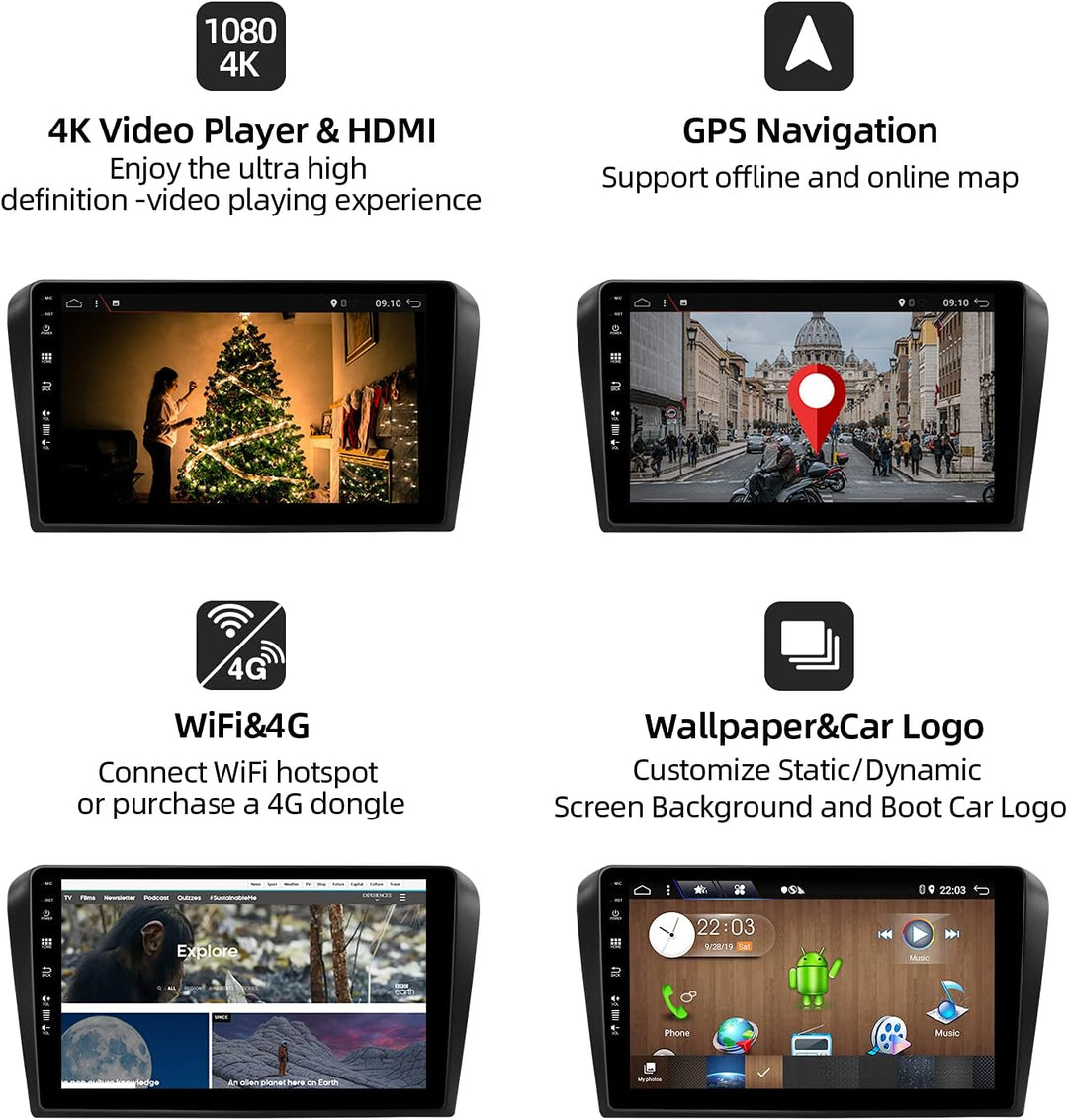 JOYX PX6 Android 12 Autoradio Passt für Mazda 3 (2006-2012) - [4G+64G] - Rückfahrkamera KOSTENLOS -