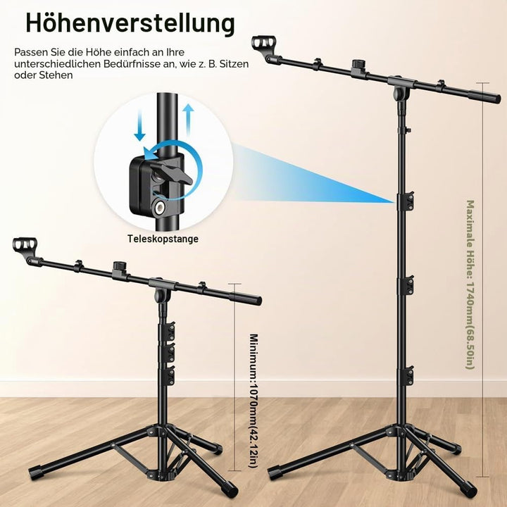 Mikrofonständer,Stativ-Boom-Arm Bodenmikrofonständer mit Höhenverstellbarer heavy - duty ausfhrung f