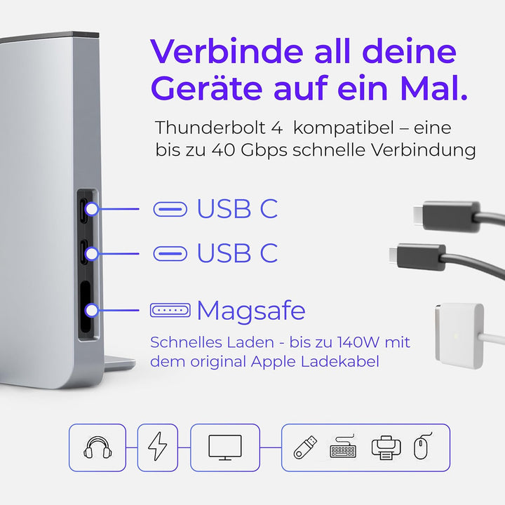 Ascrono Vertikale Docking Station Hub | Kompatibel mit Apple MacBook Air 13 (M2, M3 & M4 2022-2025),