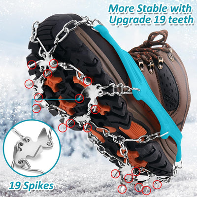 WIN.MAX Steigeisen Grödel Eisspikes, Schuhkrallen mit19 Edelstahl Zähne Spikes Schuhkrallen Grödeln