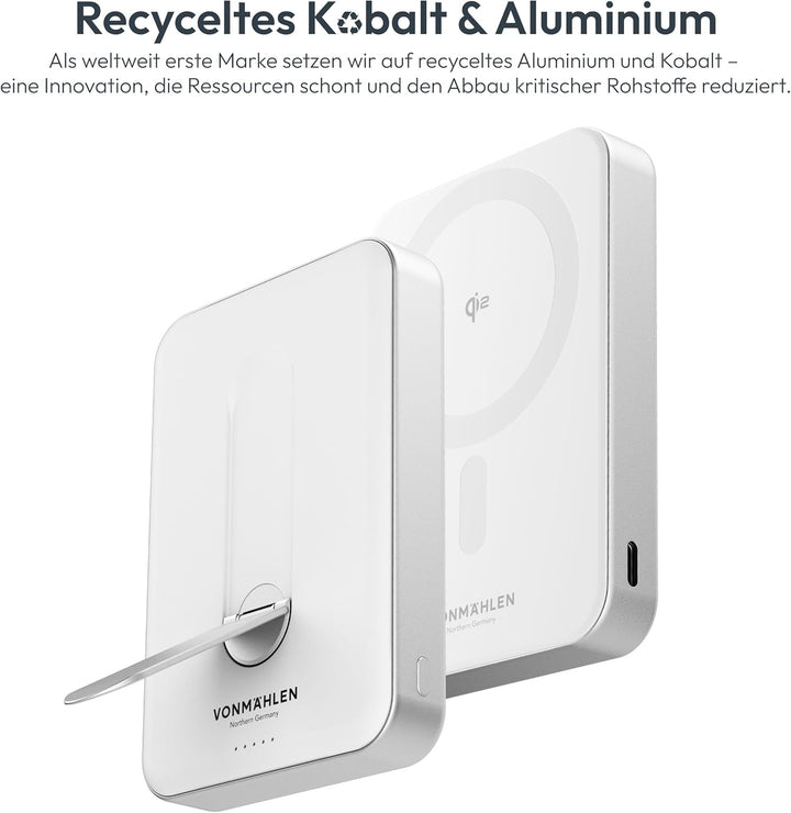 VONMÄHLEN Evergreen Mag mit Kickstand: 10.000 mAh Qi2-Powerbank kompatibel mit MagSafe – 15W kabello