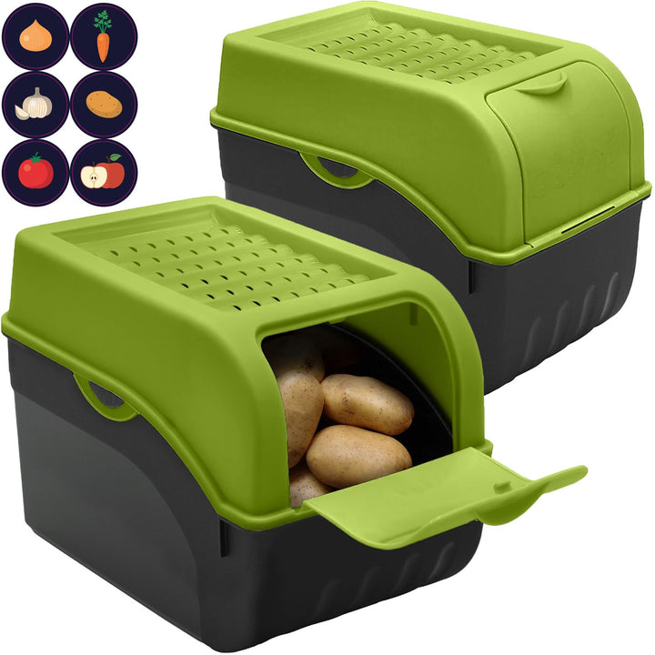 ARTECSIS® 2x Kartoffel Aufbewahrungsbox mit Deckel für 6 kg Kartoffeln (grün) - Vorratsbehälter & Vo