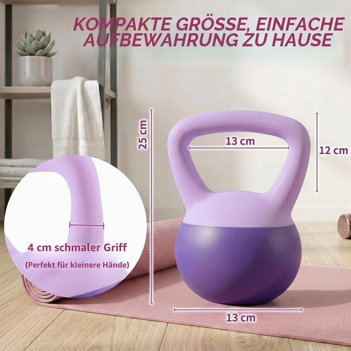 Soft Kettlebell 4-12kg - Bodenschonend und Leise, Eisensand-Kugelhantel mit ergonomischem Griff für