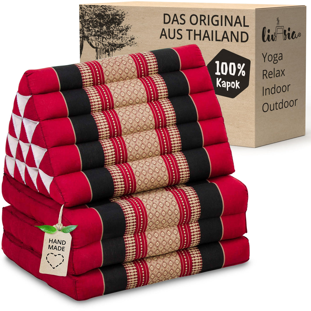 livasia Thaikissen 3 Auflagen extrahoch - 185x55x8cm - Dreieckskissen mit Klappmatratze, Kapok, Jumb