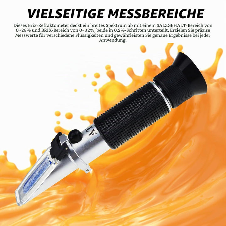 Brix-Refraktometer mit ATC, Bereich 0-32% Brix mit 0.2% Aufteilung, Für Branntwein, Bier, Obst, Schn