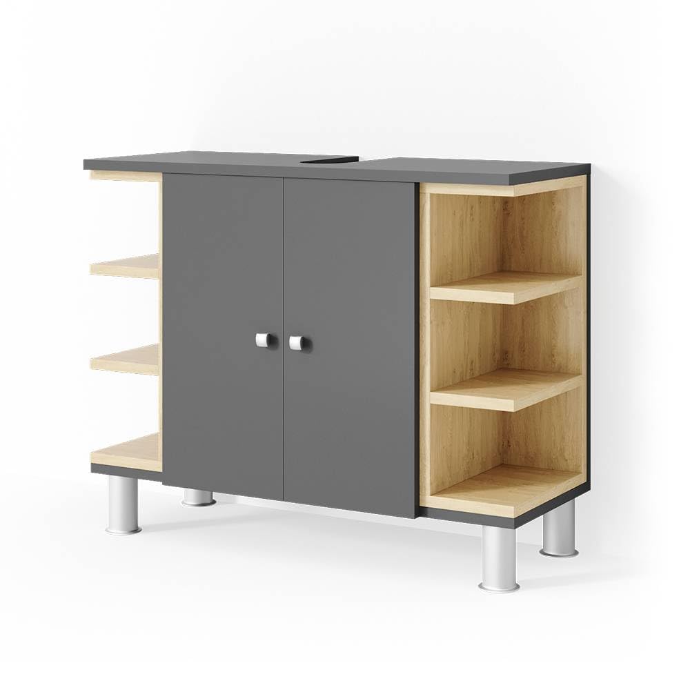 Vicco Waschbeckenunterschrank Aquis, Anthrazit/Sonoma, 79 x 64 cm Anthrazit Waschtischunterschrank,