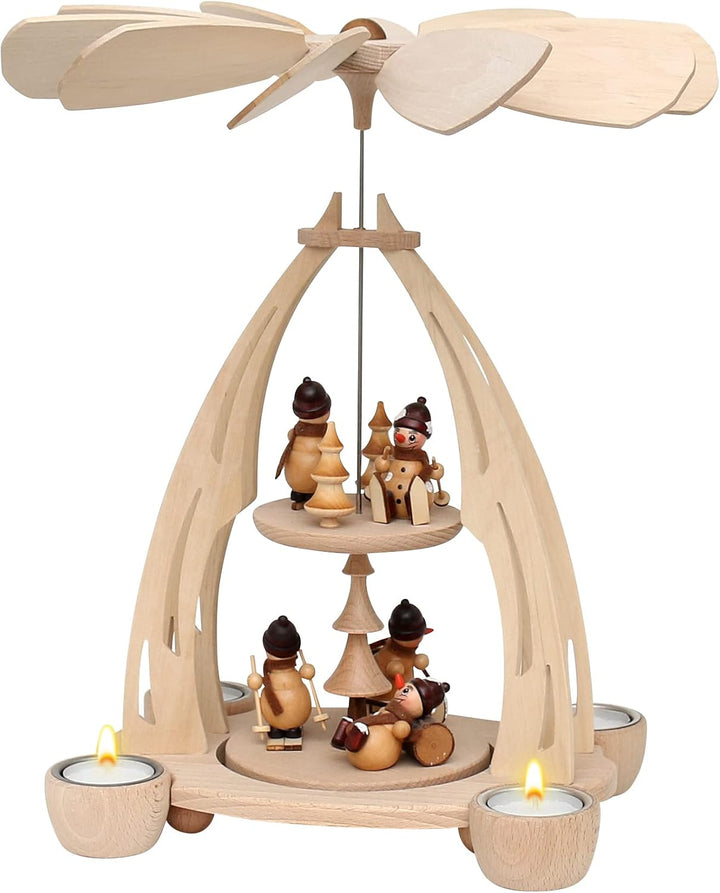 Dekohelden24 Hochwertige Tischpyramide mit Schneemannfiguren, ca. 35 cm, Holz, Schneemänner, Schneem