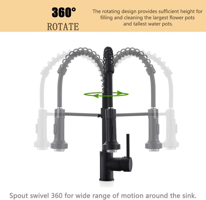 TIMACO LED Schwarz Küchenarmatur mit Spiralfeder,Wasserhahn Küchen 360°Schwenkbare Spültischarmature