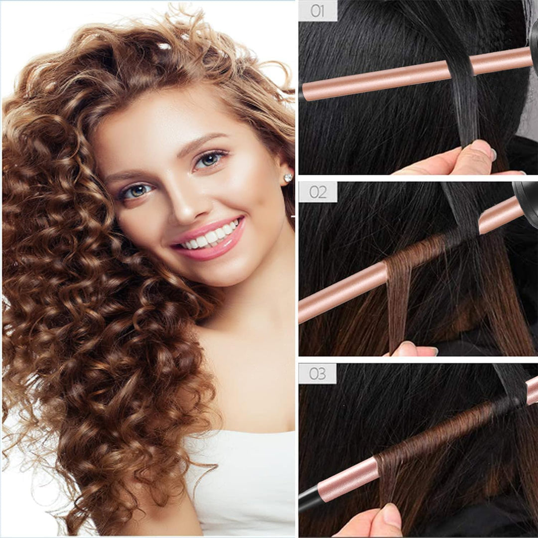 Lockenstab Kleine Locken, Haglater Mini Lockenstäbe 9mm, Dünner Lockenstab Dünn enge Locken, 2 Tempe