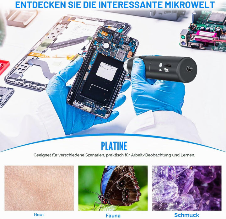 Drahtloses Digitales Mikroskop, Skybasic Digital Mikroskop 50X bis 1000X WiFi Mikroskop Handgehalten