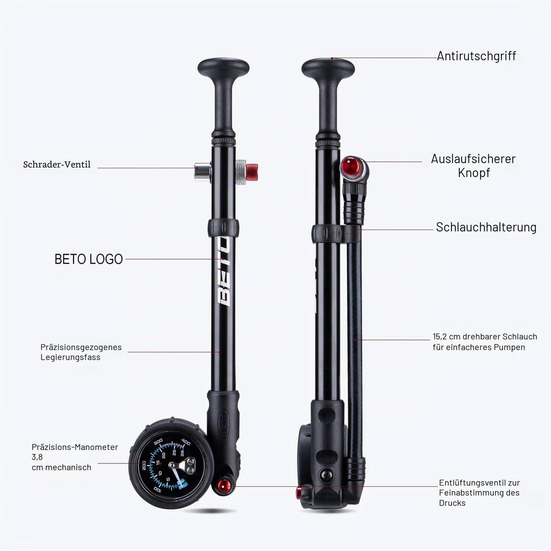 Beto Hochdruck-Stosspumpe – (400 PSI max) MTB Bike Shock Pump für Gabel & Hinterradaufhängung mit No