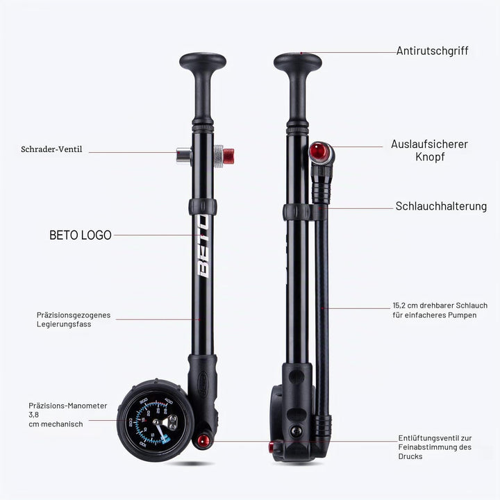 Beto Hochdruck-Stosspumpe – (400 PSI max) MTB Bike Shock Pump für Gabel & Hinterradaufhängung mit No