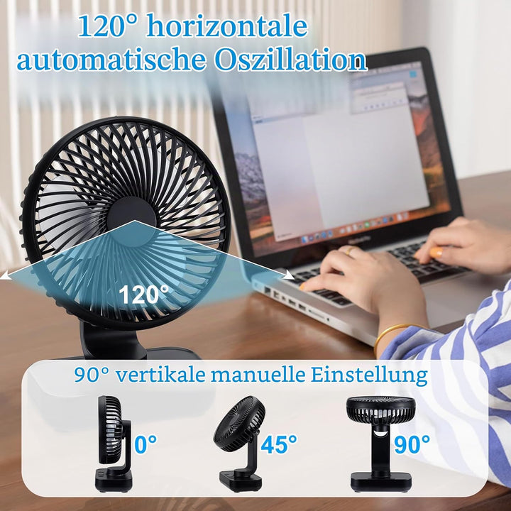 USB Tischventilator Oszillierend, Mini Ventilator Sehr Leise mit 4000mAh Batterie, Persönlicher Tisc
