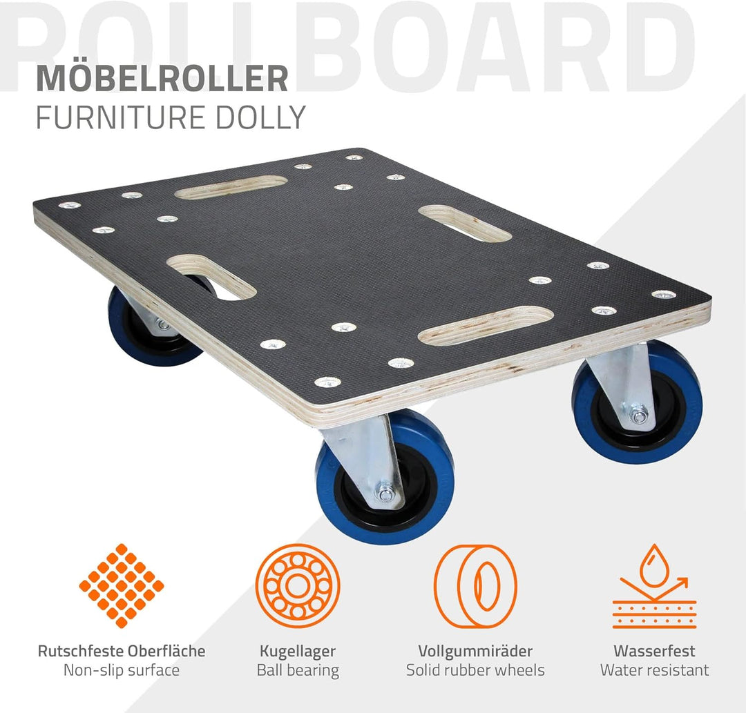 ECD Germany 2er Set Transportroller 35x50 cm bis 800 kg Siebdruckplatte, PP-Räder, Transporthilfe fü
