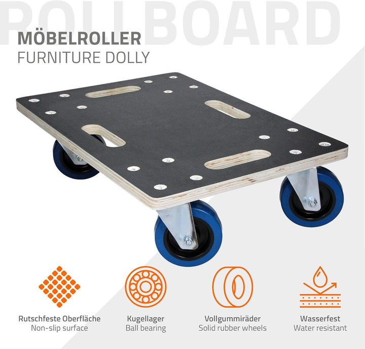 ECD Germany 2er Set Transportroller 35x50 cm bis 800 kg Siebdruckplatte, PP-Räder, Transporthilfe fü