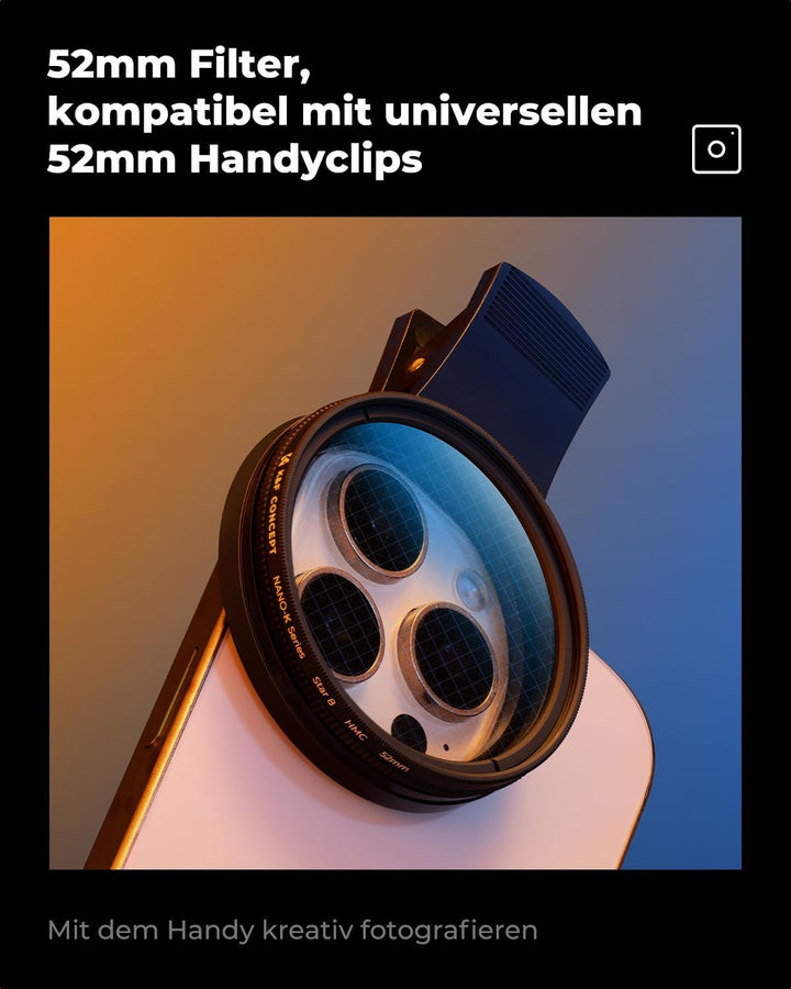 K&F CONCEPT 52mm Sternfilter 4 Punkte, 6 Punkte, 8 Punkte für Sternenlichteffekte (Nano-Klear), 52mm
