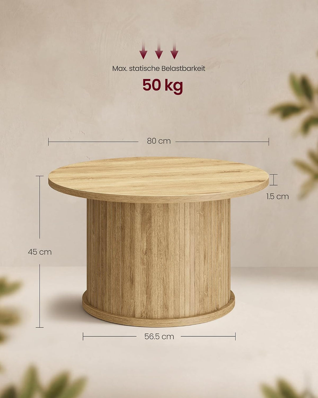 VASAGLE Couchtisch rund, 80 cm Wohnzimmertisch, Tambour-Design | Geschwungene Form, einfache Montage