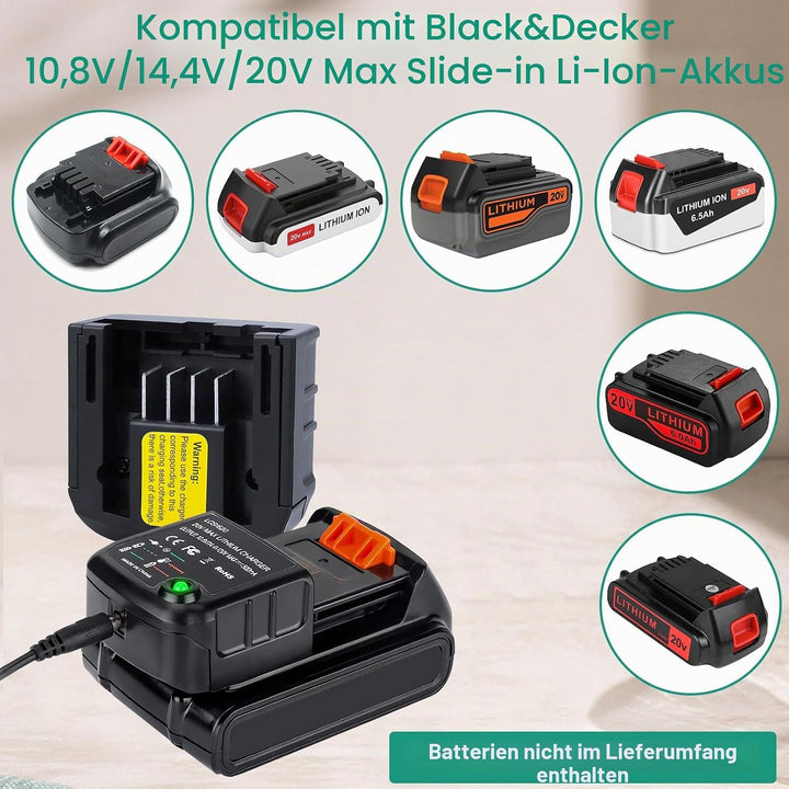 Li-ion Akku Ladegerät Ersatz LCS1620 Kompatibel mit Black &amp; Decker Lithium-Akku 10,8V/14,4V/20V, LB2