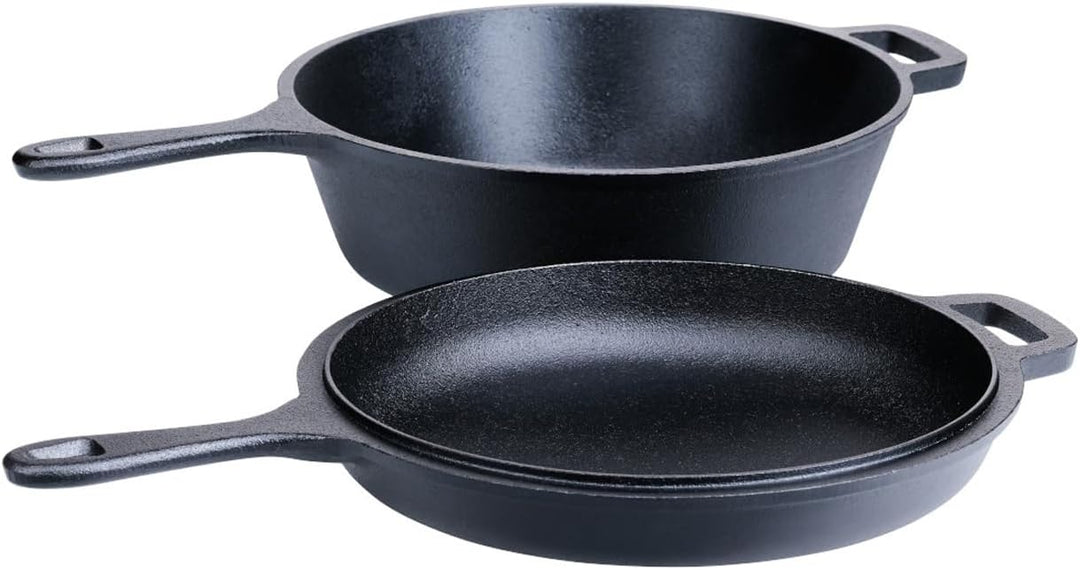 SANTOS Grillpfannen-Set Ø27cm - Gusseiserne Pfanne - Deckel - Schmoren, Braten, Grillen, Backen - Gu