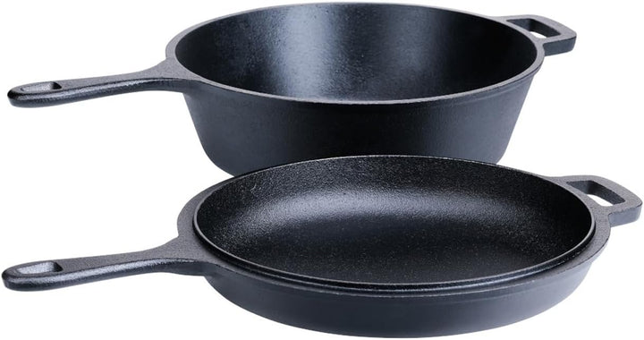 SANTOS Grillpfannen-Set Ø27cm - Gusseiserne Pfanne - Deckel - Schmoren, Braten, Grillen, Backen - Gu