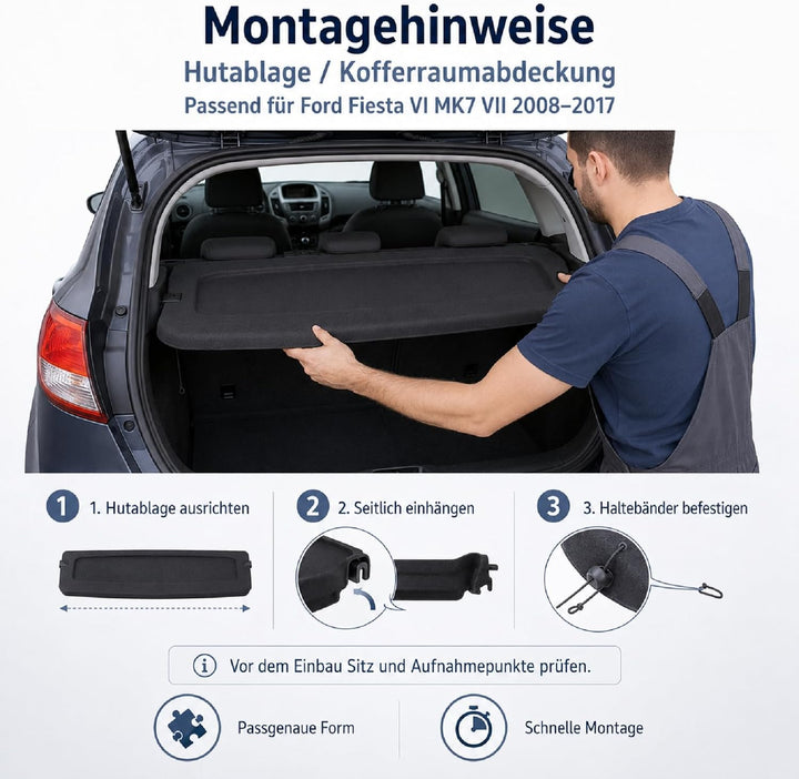 Callume Hutablage Kofferraumabdeckung Laderaumabdeckung Kompatibel mit Ford Fiesta VI MK7 VII 2008-2