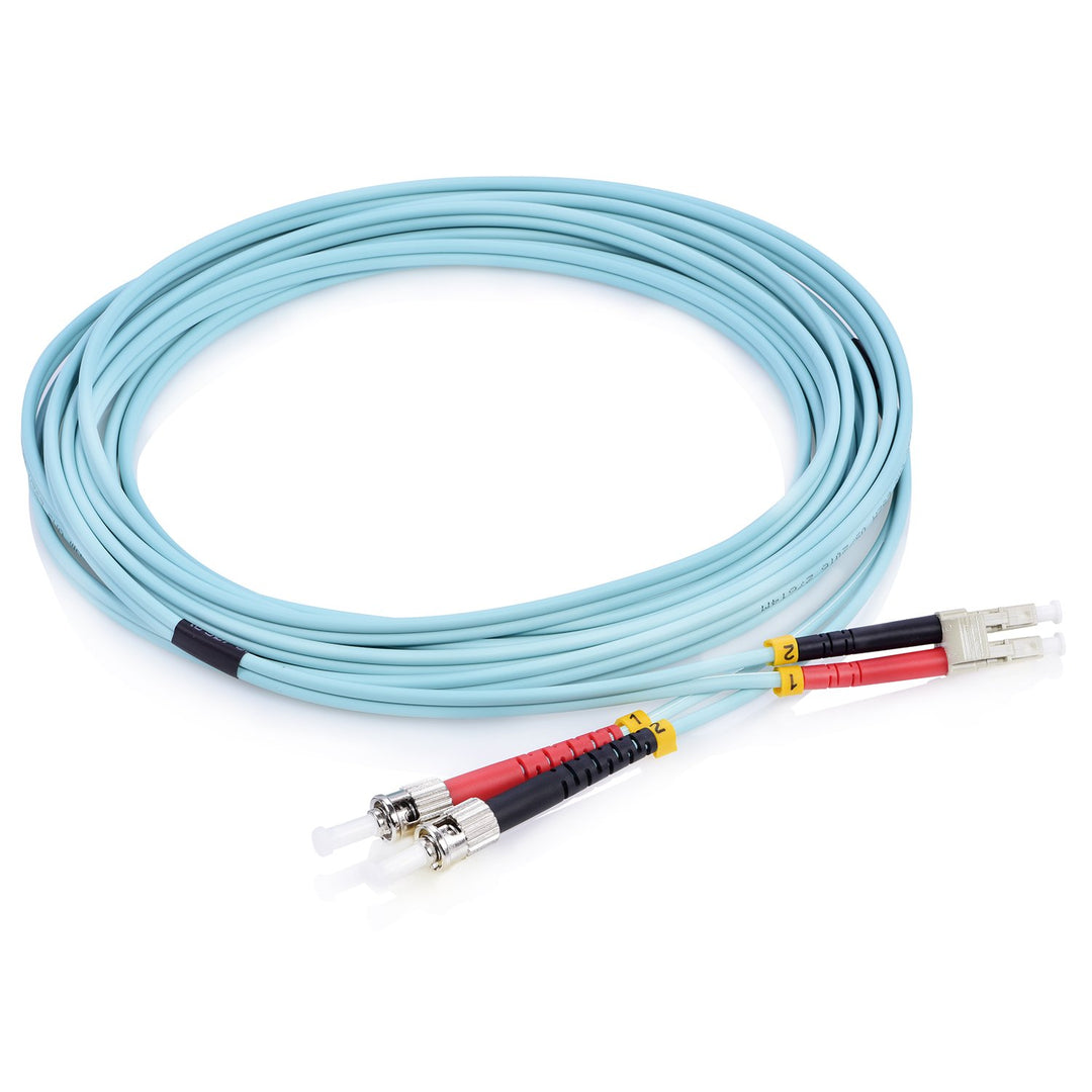TPFNet Premium 50m LWL Glasfaser Fiber Patchkabel ST/LC OM3 Duplex Multimode 50/125µm 10 Gigabit/s 5