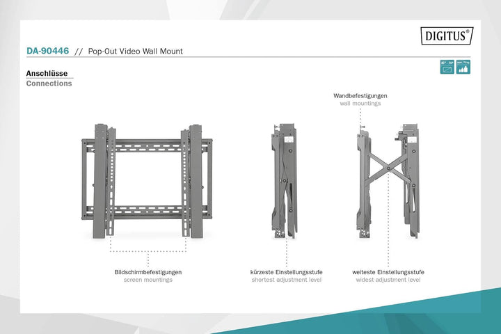 DIGITUS Pop-Out Video Wall Monitorhalterung 45-70" Video/Analog 45" bis 70" (Max. 70kg), 45" bis 70"