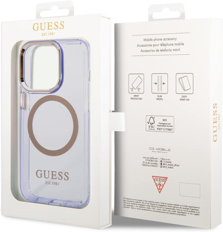 GUESS GUHMP14XHTCMU Hülle für iPhone 14 Pro Max 6,7" Violett Hard case Gold Outline Translucent