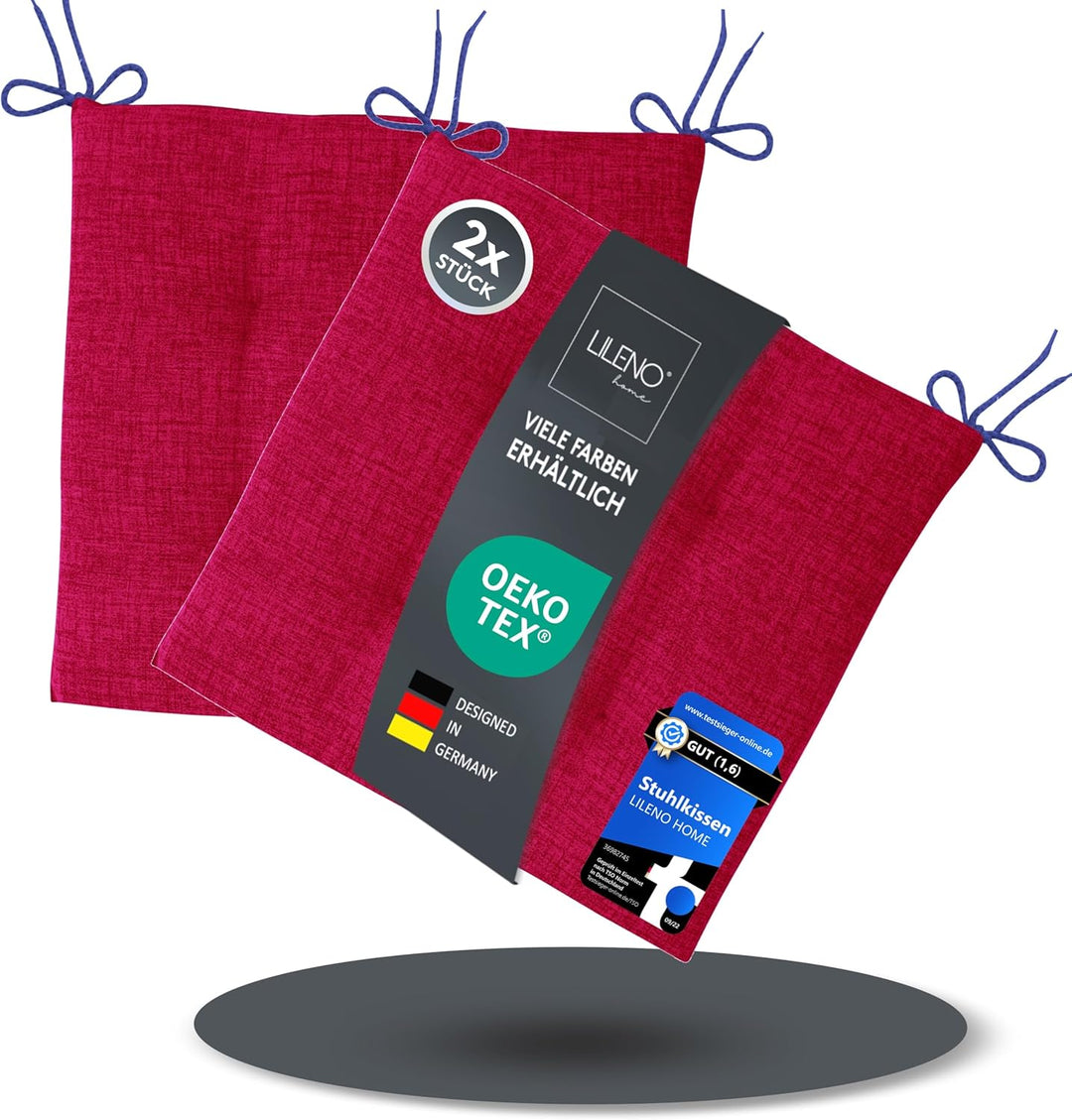 LILENO HOME 2er Set Stuhlkissen Bordeaux (40x40x4,5 cm) - Sitzkissen für Gartenstuhl, Küche oder Ess