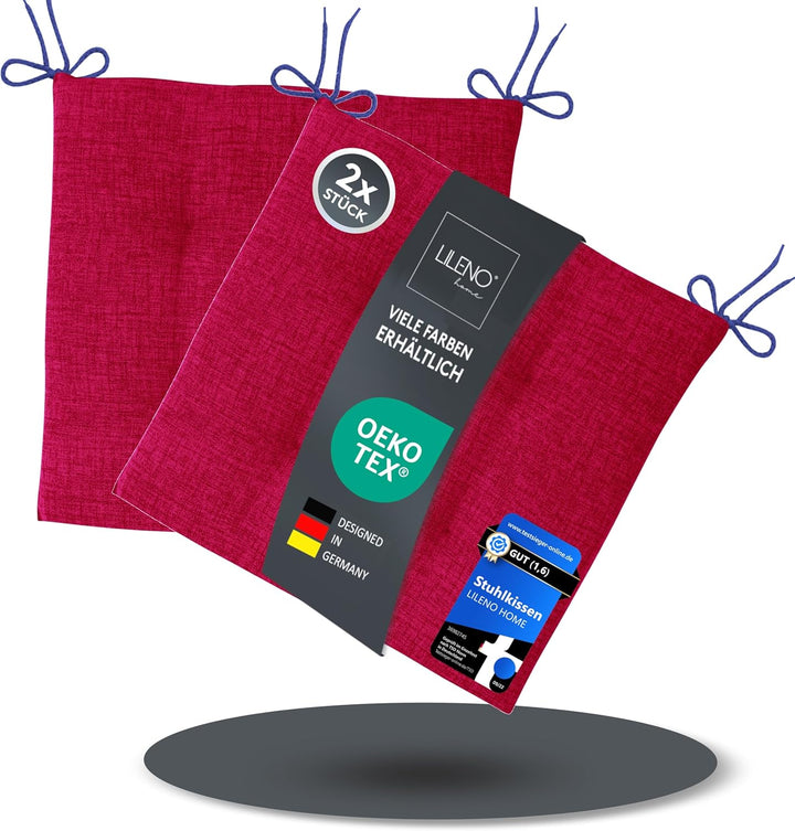LILENO HOME 2er Set Stuhlkissen Bordeaux (40x40x4,5 cm) - Sitzkissen für Gartenstuhl, Küche oder Ess